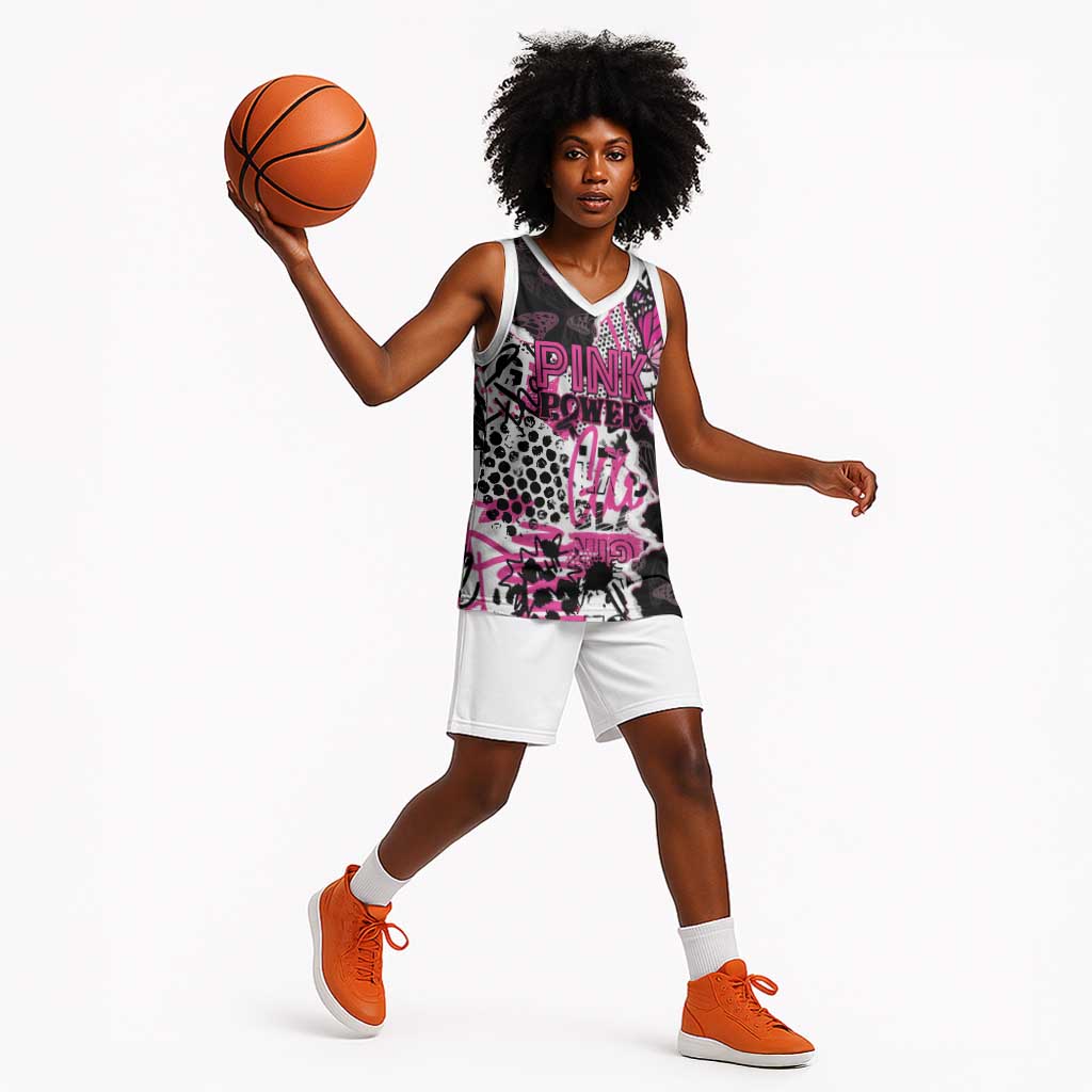 Personalized Pink Power Graffiti Basketball Jersey Breast Cancer Awareness - African Pride