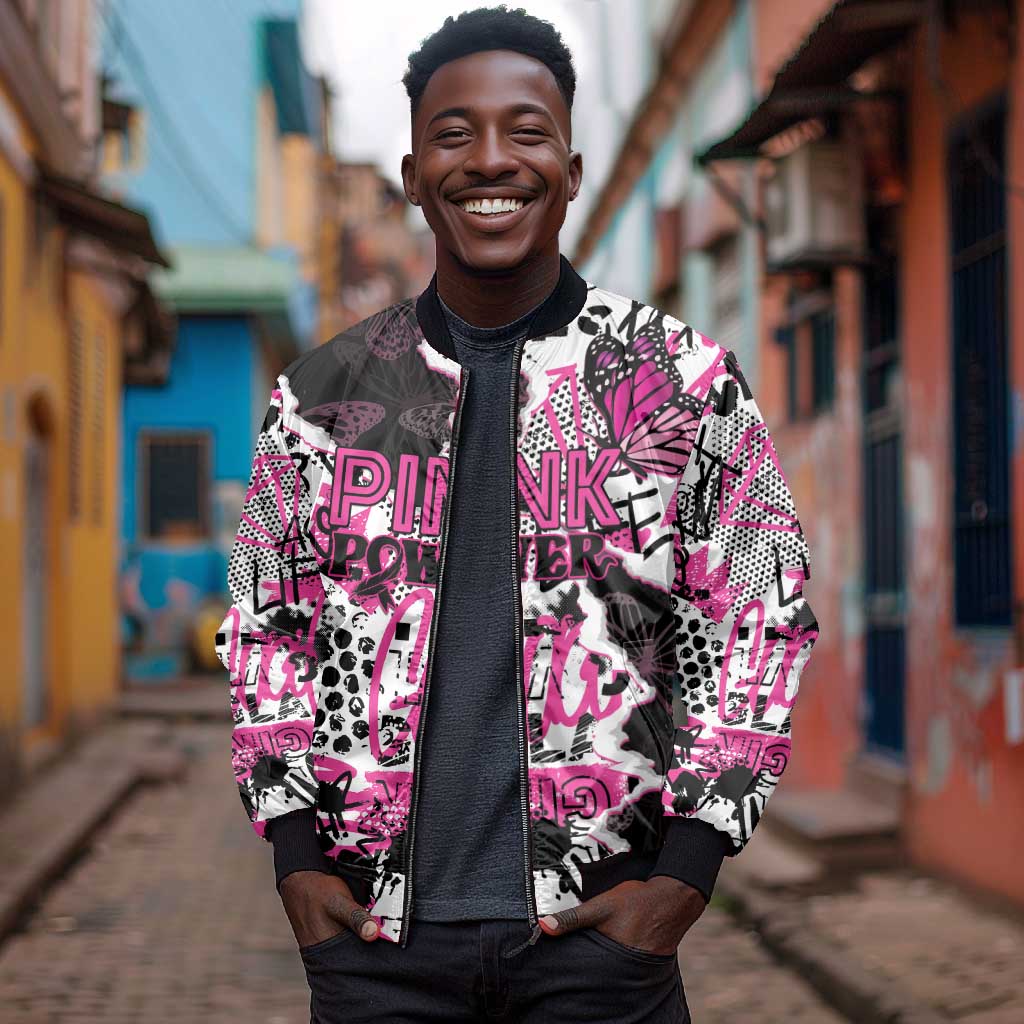 Personalized Pink Power Graffiti Bomber Jacket Breast Cancer Awareness - African Pride