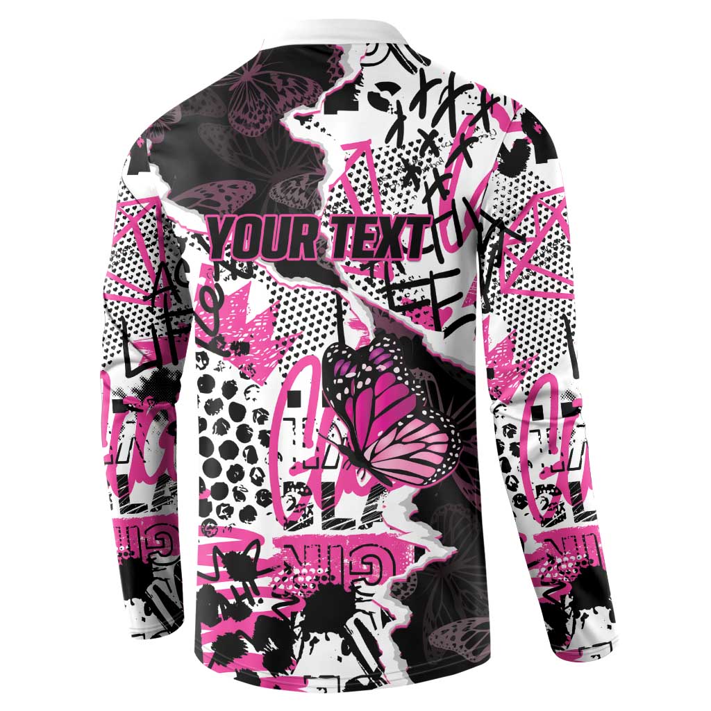 Personalized Pink Power Graffiti Button Sweatshirt Breast Cancer Awareness