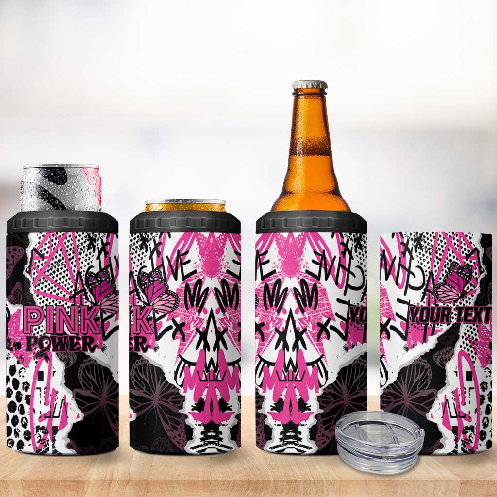 Personalized Pink Power Graffiti 4 in 1 Can Cooler Tumbler Breast Cancer Awareness - African Pride