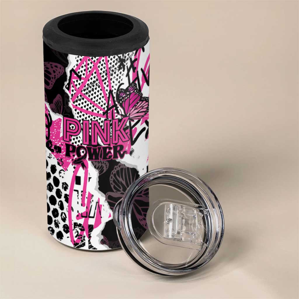 Personalized Pink Power Graffiti 4 in 1 Can Cooler Tumbler Breast Cancer Awareness - African Pride