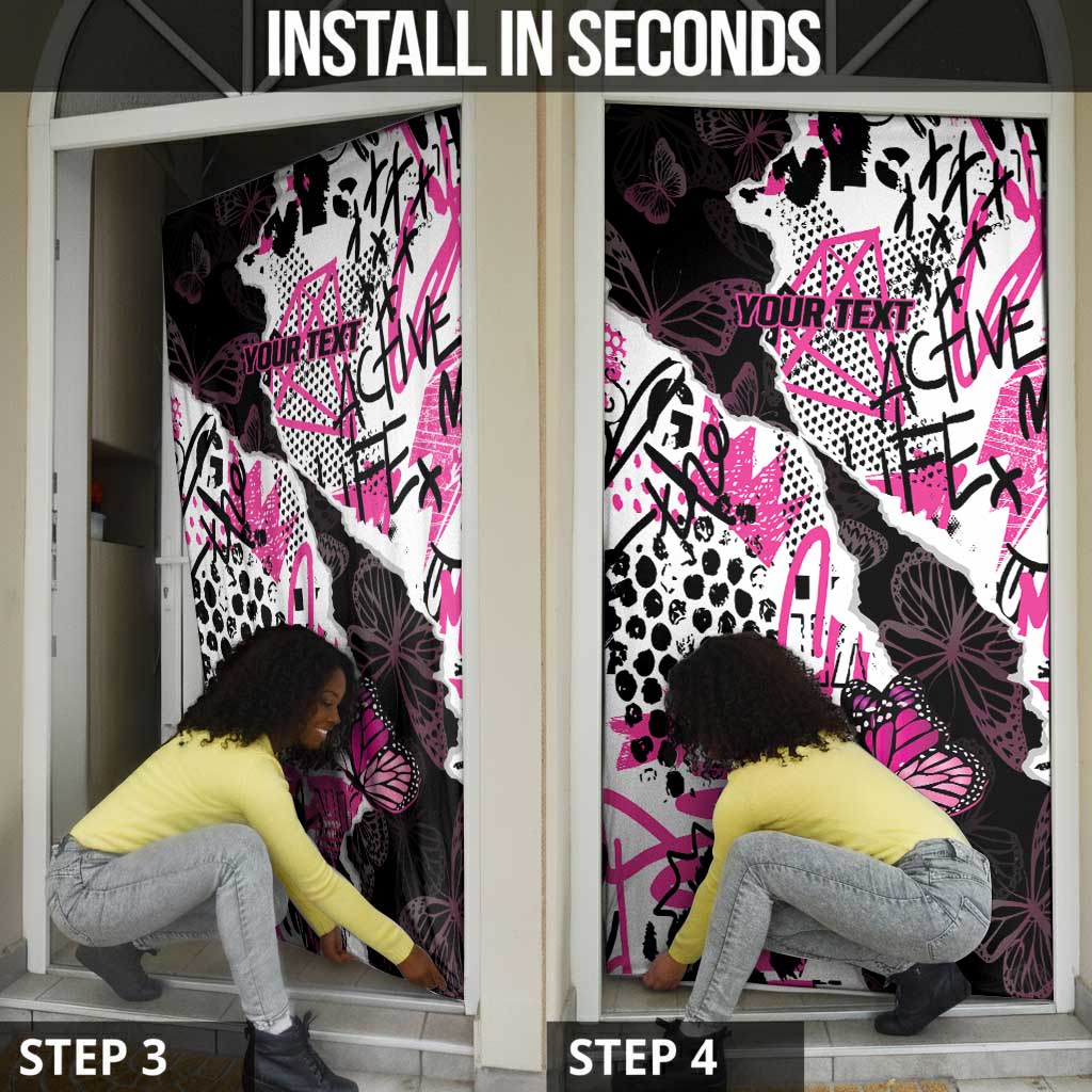 Personalized Pink Power Graffiti Door Cover Breast Cancer Awareness