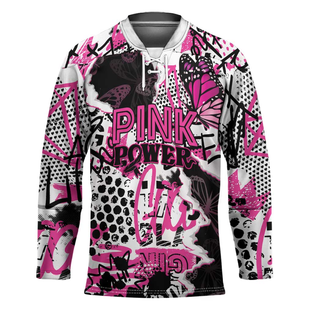 Personalized Pink Power Graffiti Hockey Jersey Breast Cancer Awareness