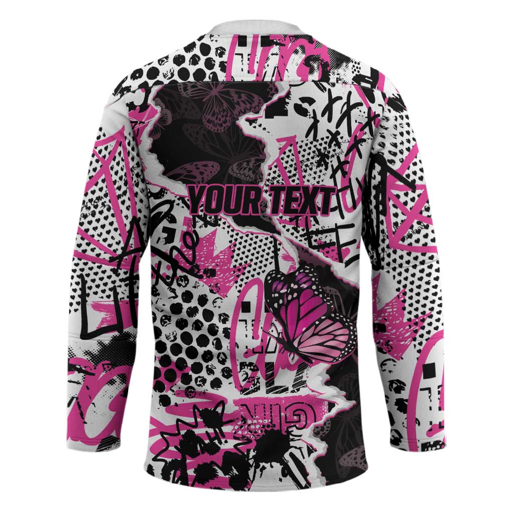 Personalized Pink Power Graffiti Hockey Jersey Breast Cancer Awareness