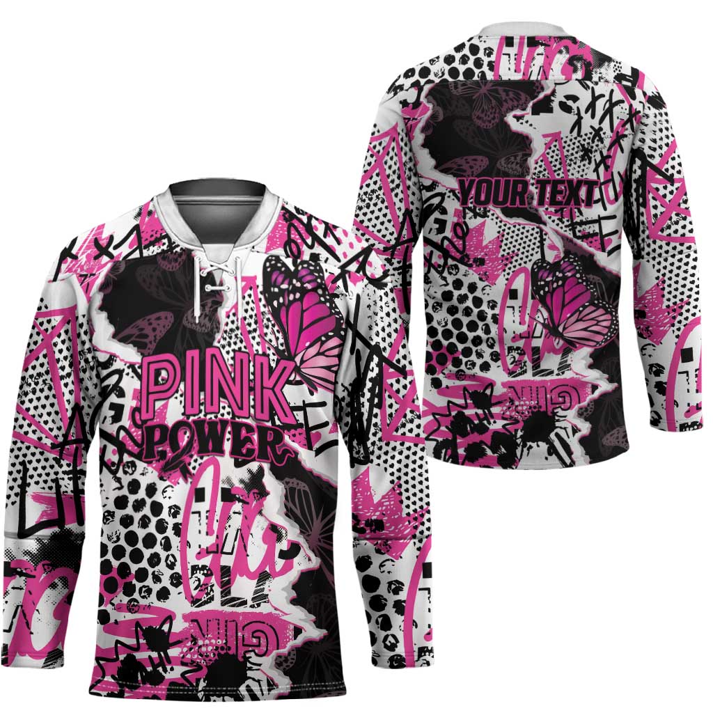 Personalized Pink Power Graffiti Hockey Jersey Breast Cancer Awareness