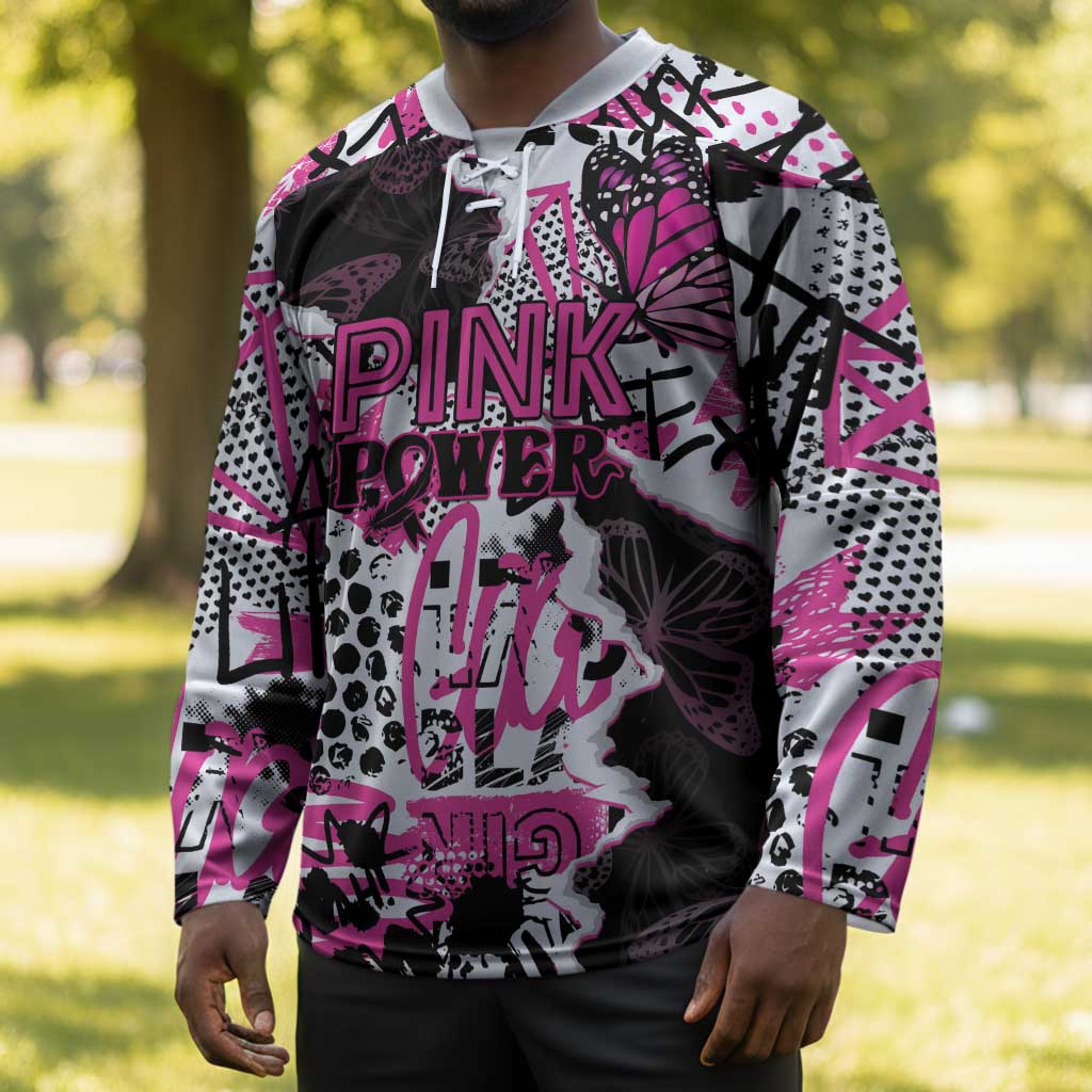 Personalized Pink Power Graffiti Hockey Jersey Breast Cancer Awareness