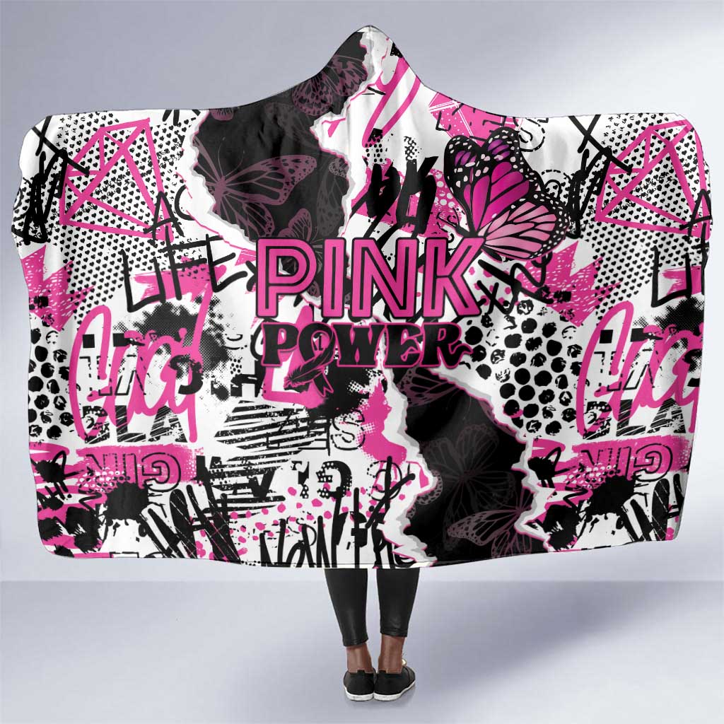 Pink Power Graffiti Hooded Blanket Breast Cancer Awareness - African Pride