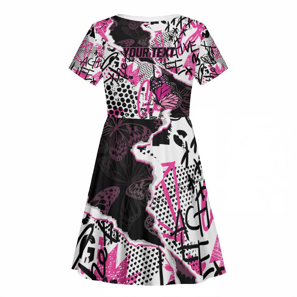 Personalized Pink Power Graffiti Kid Short Sleeve Dress Breast Cancer Awareness - African Pride