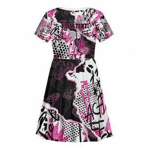 Personalized Pink Power Graffiti Kid Short Sleeve Dress Breast Cancer Awareness - African Pride