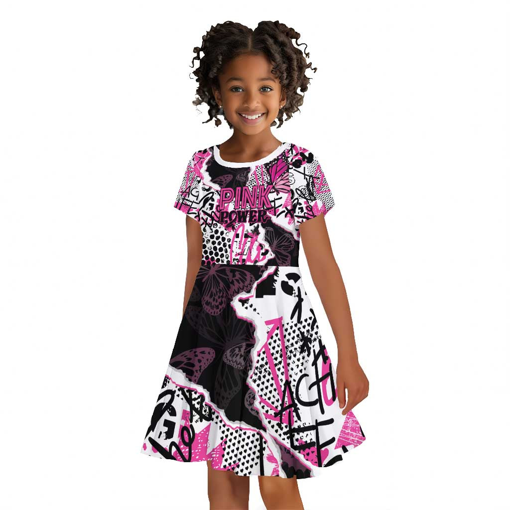 Personalized Pink Power Graffiti Kid Short Sleeve Dress Breast Cancer Awareness - African Pride