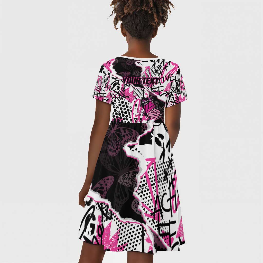 Personalized Pink Power Graffiti Kid Short Sleeve Dress Breast Cancer Awareness - African Pride