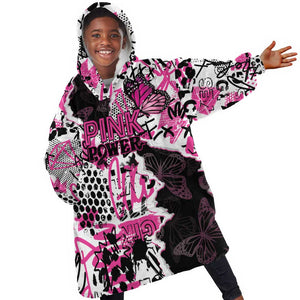 Personalized Pink Power Graffiti Kid Wearable Blanket Hoodie Breast Cancer Awareness - African Pride