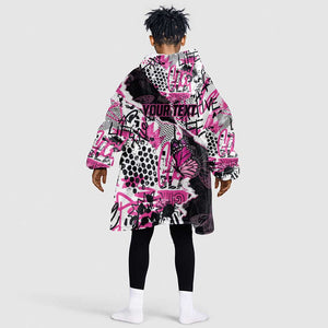Personalized Pink Power Graffiti Kid Wearable Blanket Hoodie Breast Cancer Awareness - African Pride