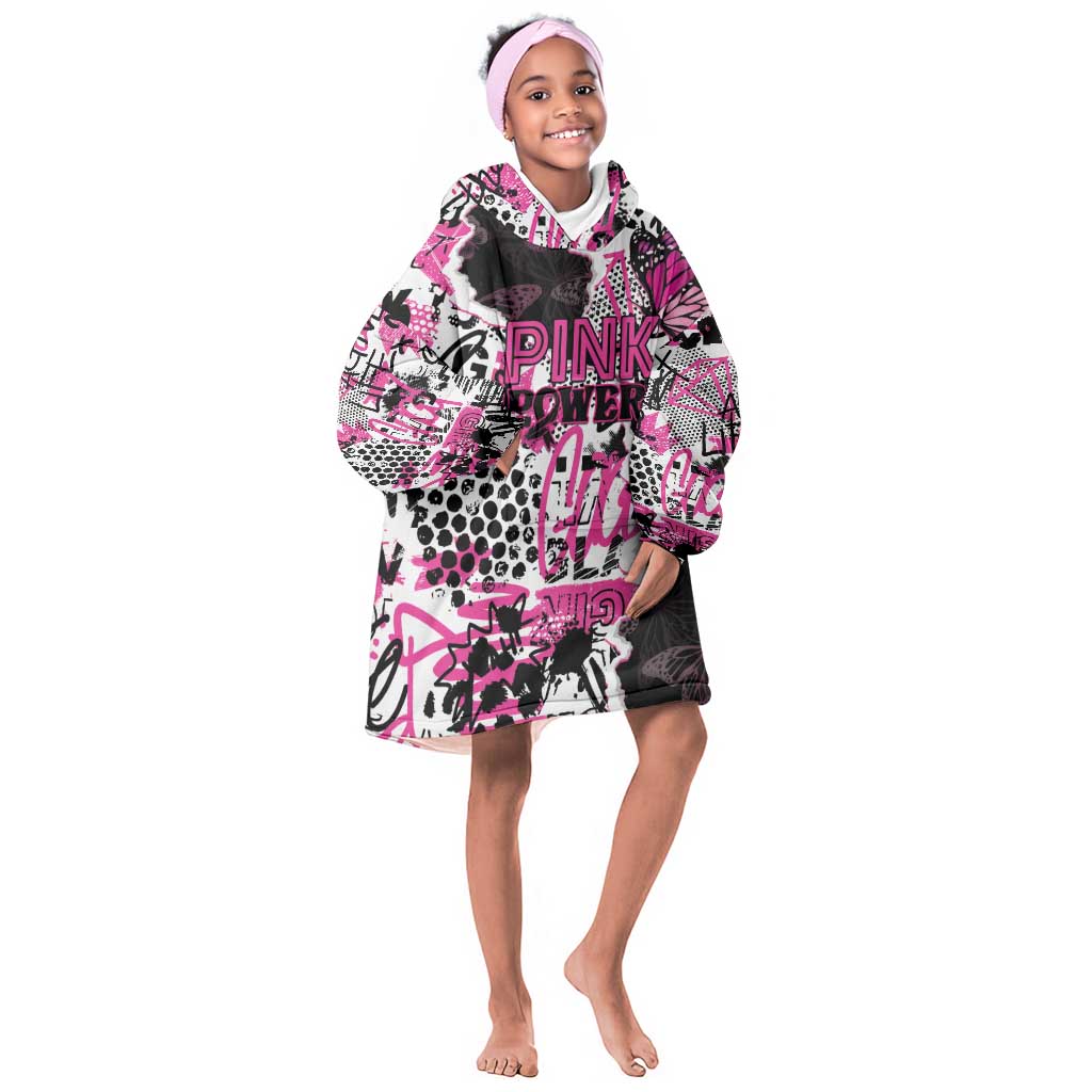 Personalized Pink Power Graffiti Kid Wearable Blanket Hoodie Breast Cancer Awareness - African Pride