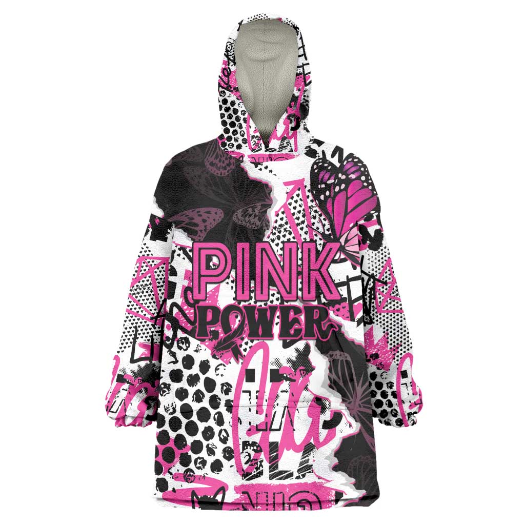 Personalized Pink Power Graffiti Kid Wearable Blanket Hoodie Breast Cancer Awareness - African Pride
