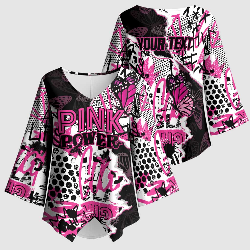 Personalized Pink Power Graffiti Kimono Sleeve Blouse Breast Cancer Awareness