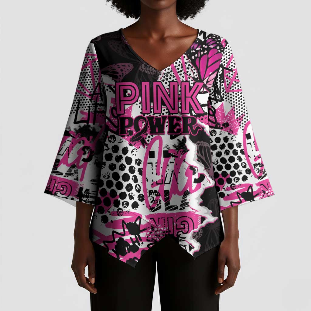 Personalized Pink Power Graffiti Kimono Sleeve Blouse Breast Cancer Awareness