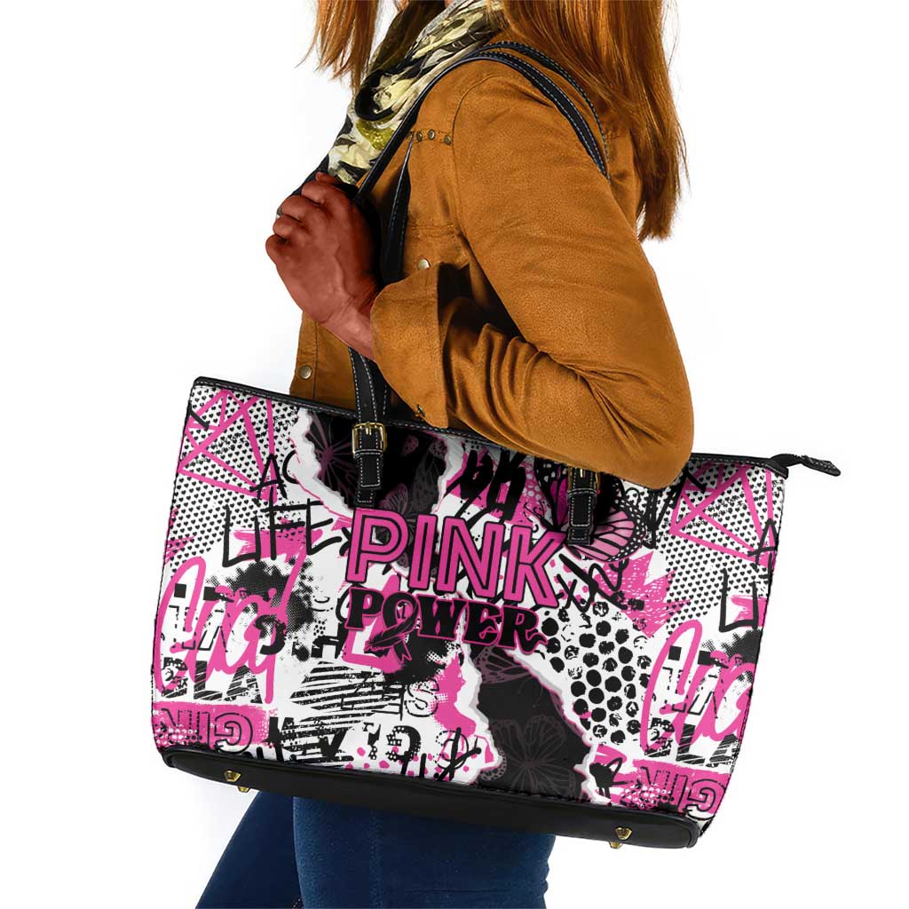 Pink Power Graffiti Leather Tote Bag Breast Cancer Awareness - African Pride