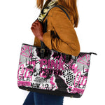 Pink Power Graffiti Leather Tote Bag Breast Cancer Awareness - African Pride