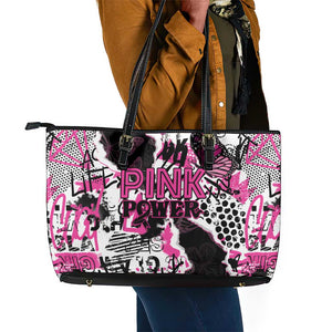 Pink Power Graffiti Leather Tote Bag Breast Cancer Awareness - African Pride