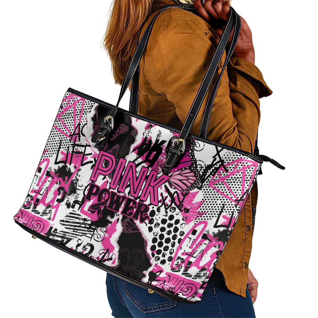 Pink Power Graffiti Leather Tote Bag Breast Cancer Awareness - African Pride