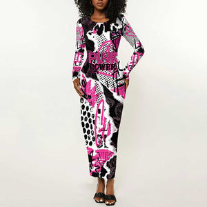 Personalized Pink Power Graffiti Long Sleeve Bodycon Dress Breast Cancer Awareness - African Pride