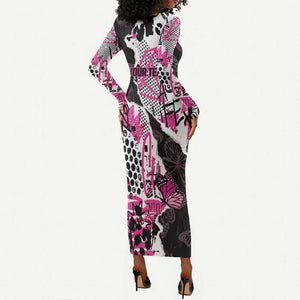 Personalized Pink Power Graffiti Long Sleeve Bodycon Dress Breast Cancer Awareness - African Pride