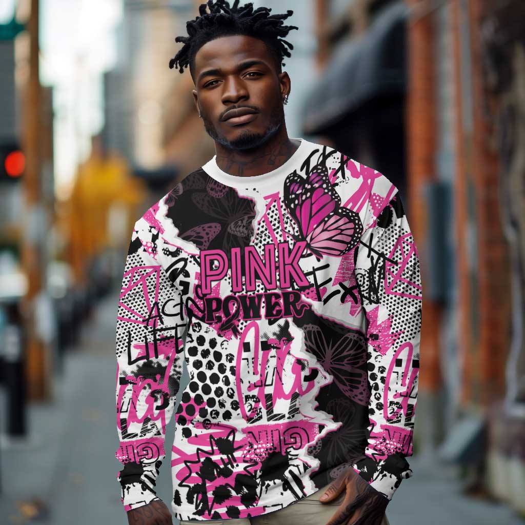 Personalized Pink Power Graffiti Long Sleeve Shirt Breast Cancer Awareness - African Pride