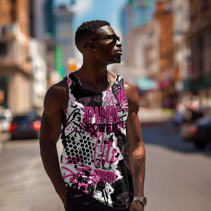 Personalized Pink Power Graffiti Men Tank Top Breast Cancer Awareness - African Pride