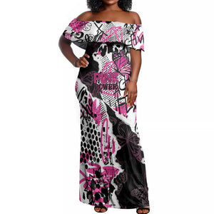 Personalized Pink Power Graffiti Off Shoulder Maxi Dress Breast Cancer Awareness - African Pride
