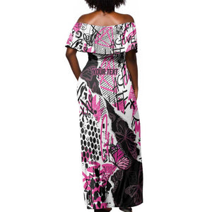 Personalized Pink Power Graffiti Off Shoulder Maxi Dress Breast Cancer Awareness - African Pride