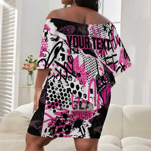 Personalized Pink Power Graffiti Off Shoulder Short Dress Breast Cancer Awareness - African Pride