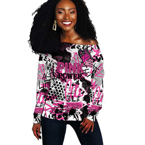 Personalized Pink Power Graffiti Off Shoulder Sweater Breast Cancer Awareness - African Pride