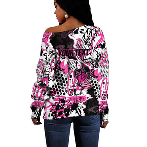 Personalized Pink Power Graffiti Off Shoulder Sweater Breast Cancer Awareness - African Pride