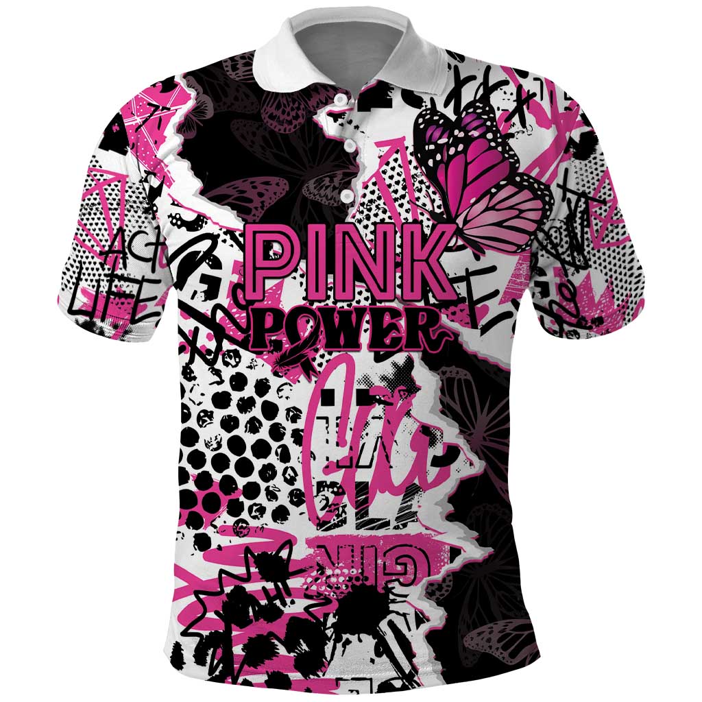 Personalized Pink Power Graffiti Polo Shirt Breast Cancer Awareness - African Pride