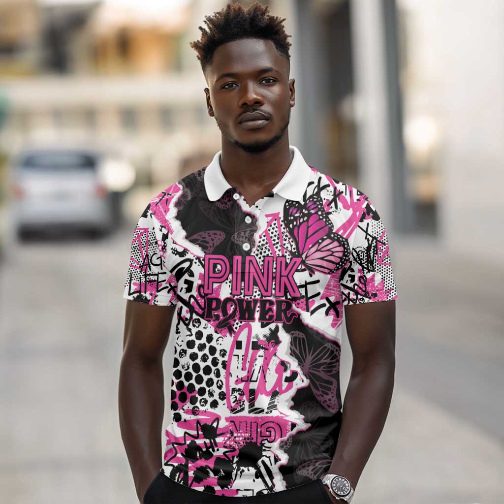 Personalized Pink Power Graffiti Polo Shirt Breast Cancer Awareness - African Pride