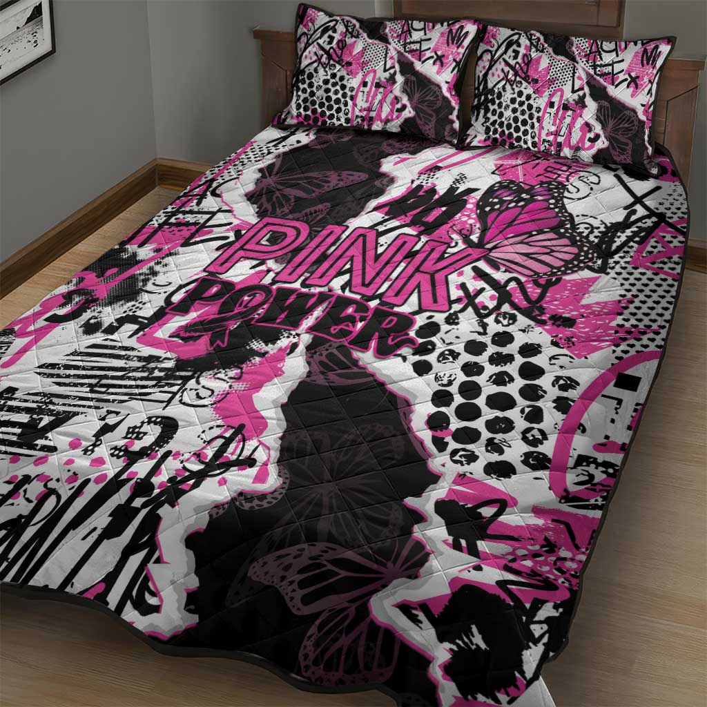 Pink Power Graffiti Quilt Bed Set Breast Cancer Awareness - African Pride