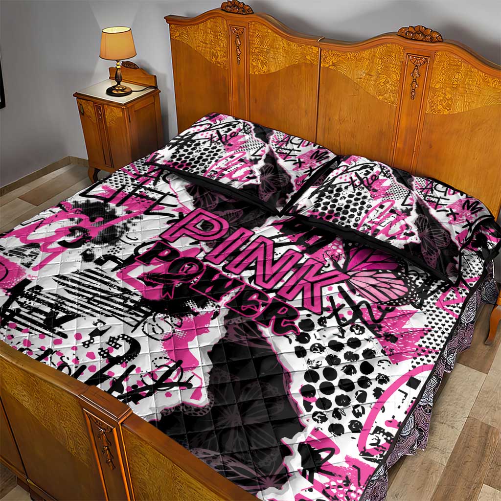 Pink Power Graffiti Quilt Bed Set Breast Cancer Awareness - African Pride