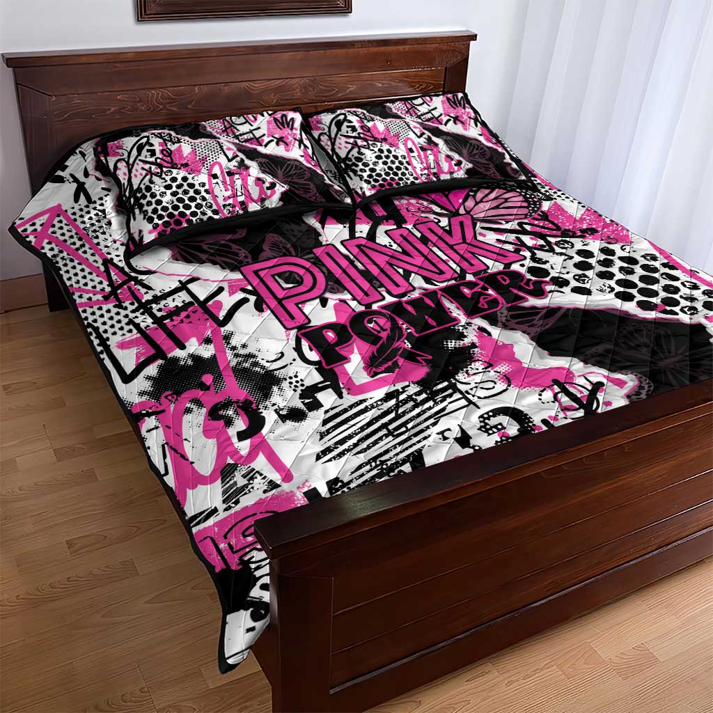 Pink Power Graffiti Quilt Bed Set Breast Cancer Awareness - African Pride
