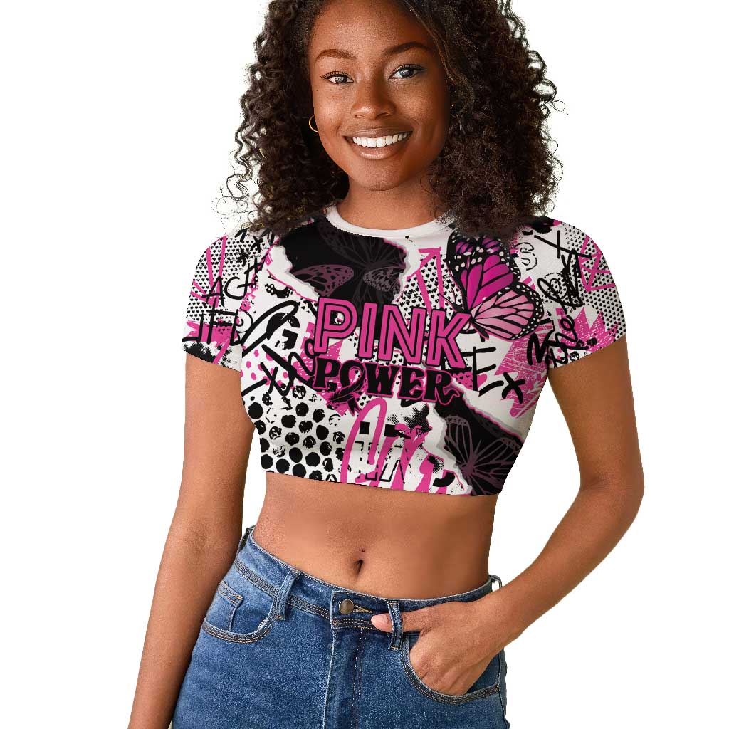 Personalized Pink Power Graffiti Raglan Cropped T shirt Breast Cancer Awareness - African Pride