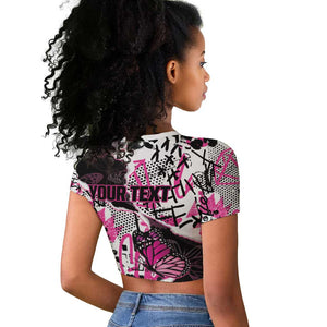 Personalized Pink Power Graffiti Raglan Cropped T shirt Breast Cancer Awareness - African Pride