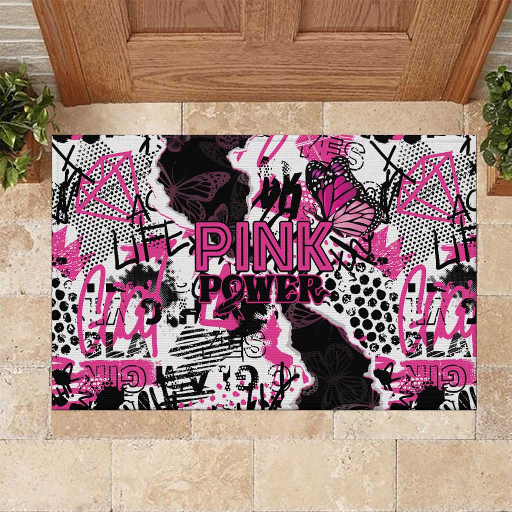 Pink Power Graffiti Rubber Doormat Breast Cancer Awareness - African Pride