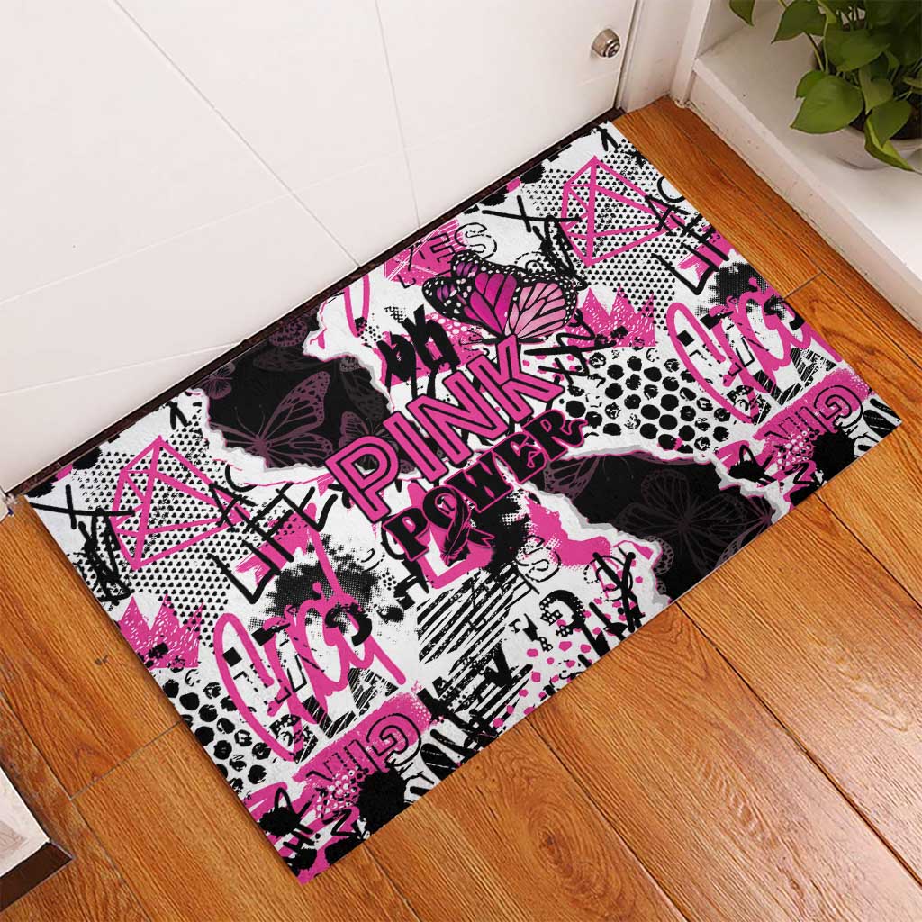 Pink Power Graffiti Rubber Doormat Breast Cancer Awareness - African Pride
