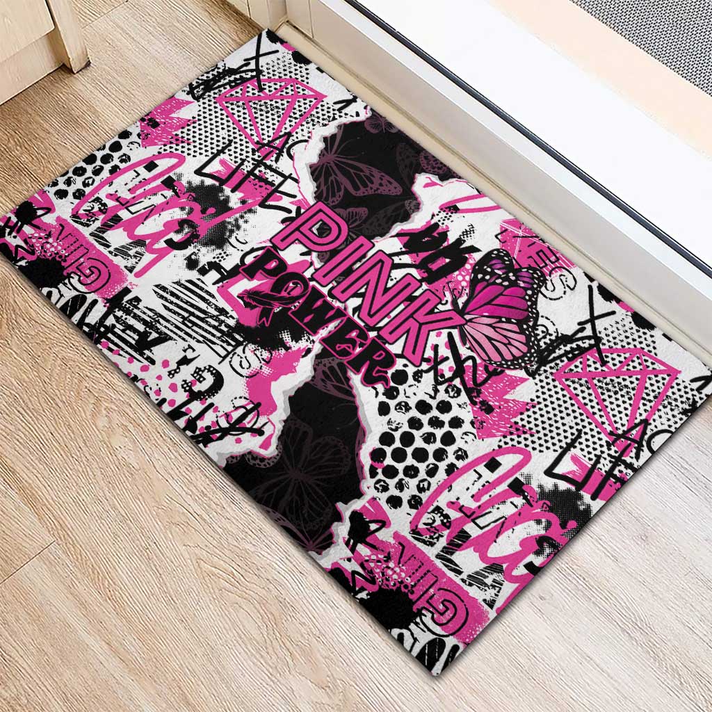 Pink Power Graffiti Rubber Doormat Breast Cancer Awareness - African Pride