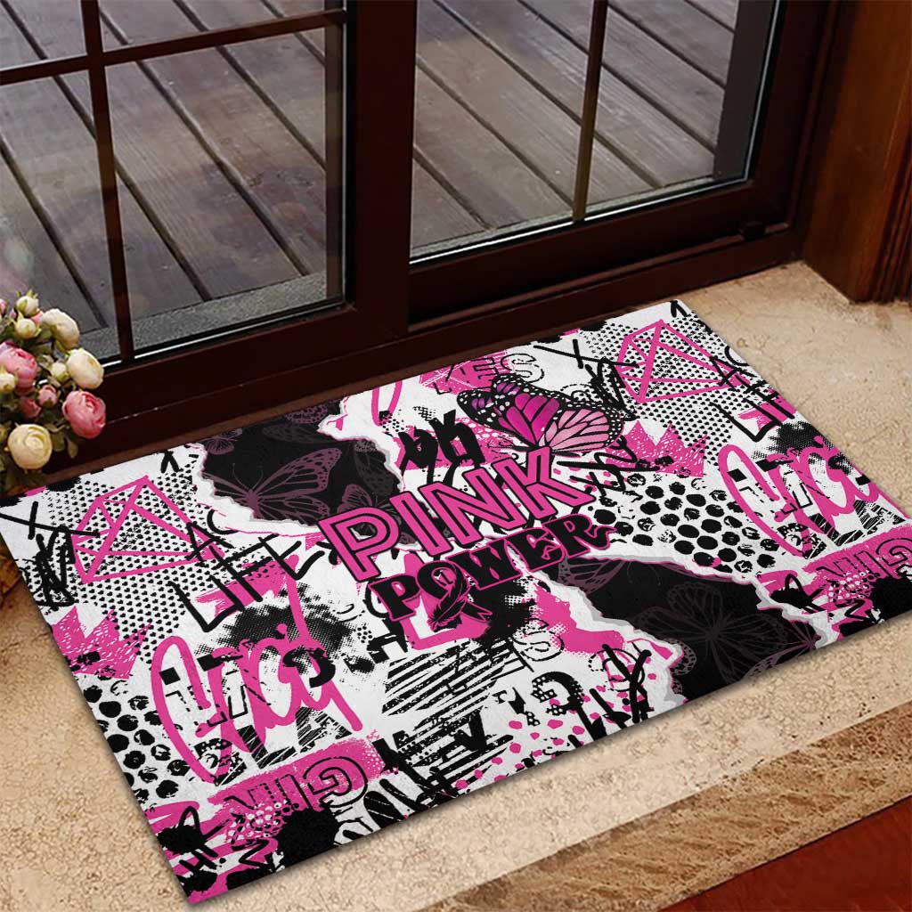 Pink Power Graffiti Rubber Doormat Breast Cancer Awareness - African Pride