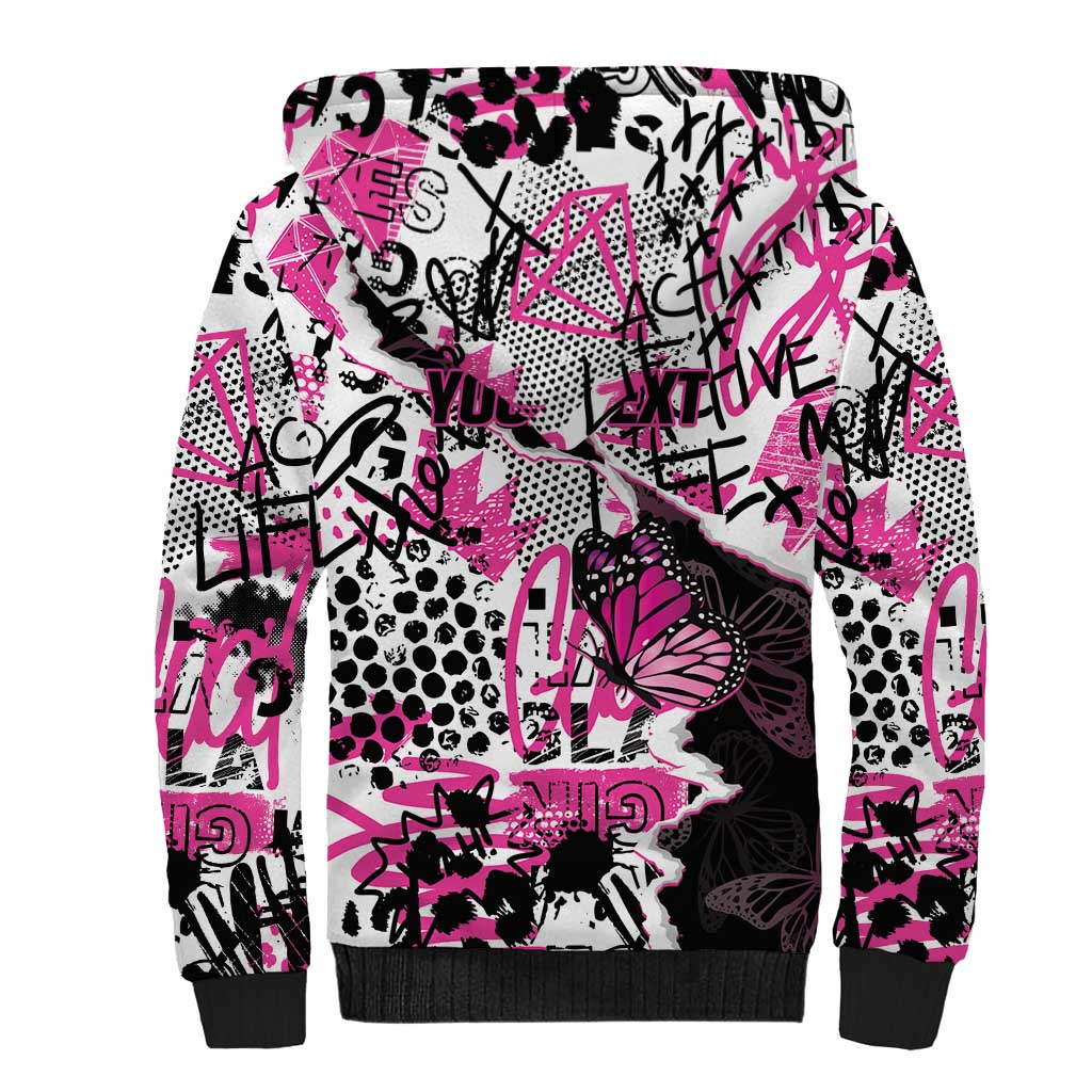 Personalized Pink Power Graffiti Sherpa Hoodie Breast Cancer Awareness - African Pride