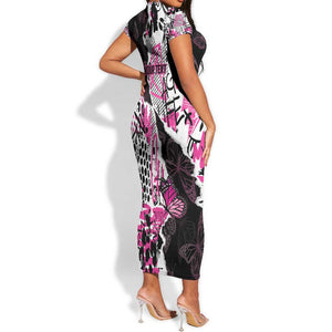 Personalized Pink Power Graffiti Short Sleeve Bodycon Dress Breast Cancer Awareness - African Pride