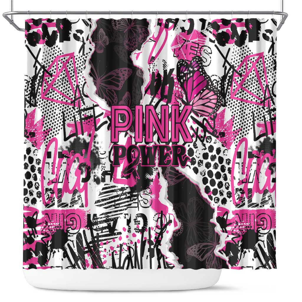 Pink Power Graffiti Shower Curtain Breast Cancer Awareness - African Pride