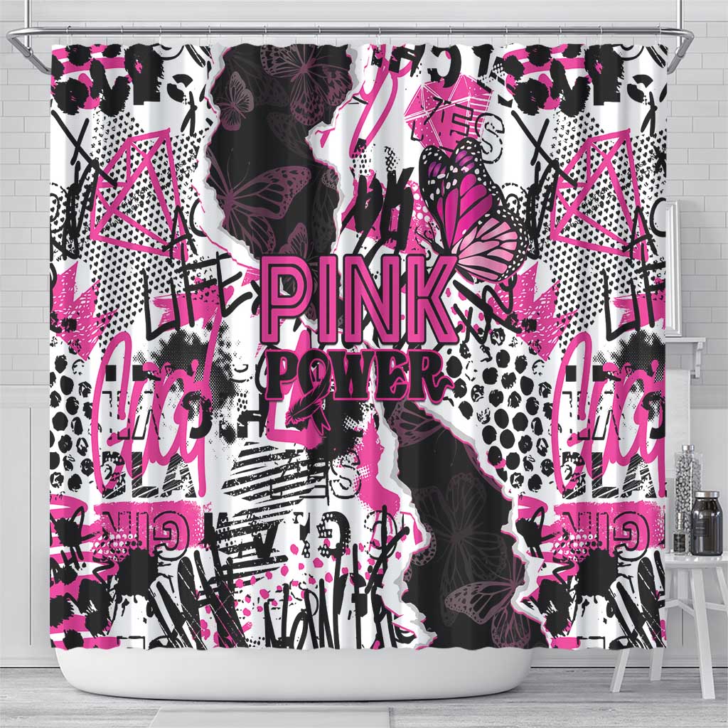 Pink Power Graffiti Shower Curtain Breast Cancer Awareness - African Pride