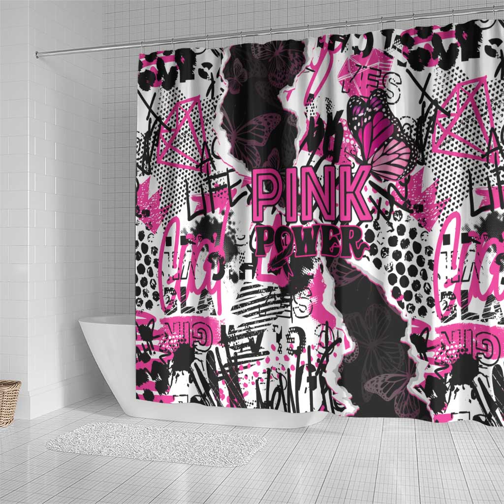 Pink Power Graffiti Shower Curtain Breast Cancer Awareness - African Pride